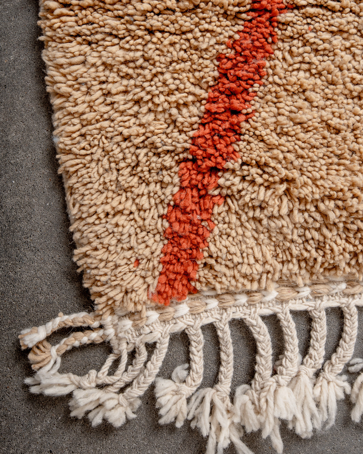 Modern, designer, handcrafted Berber rug from Morocco. Beniourain carpet with beautiful colours and patterns and fluffy wool texture.